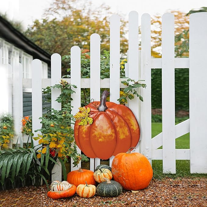 K KILIPES 18.9" H Metal Pumpkin Garden Stake Decorative Fall Pumpkin Yard Sign for Home Outside Garden Lawn Porch Autumn Thanksgiving Decorations (2)