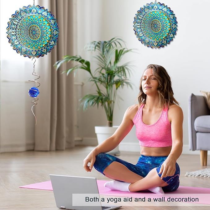 Wind Spinner Mandala Peacock - 12In Laser Cut Stainless Steel Wind Spinners Outdoor, 3D Kinetic Hanging Sculpture, Rustproof Metal Garden Decor Yard Art, Unique Gift for Women, Men, Holidays