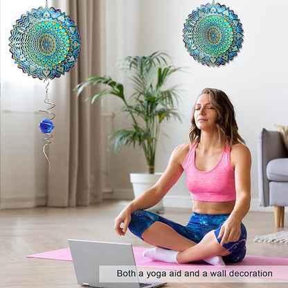 Wind Spinner Mandala Peacock - 12In Laser Cut Stainless Steel Wind Spinners Outdoor, 3D Kinetic Hanging Sculpture, Rustproof Metal Garden Decor Yard Art, Unique Gift for Women, Men, Holidays