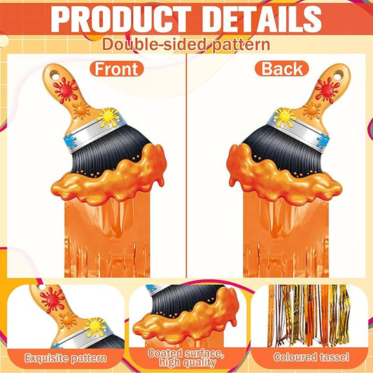 Affrolling 8 Pcs Back to School Paint Brush Party Decoration Paint Brush Hanging Decorations with Tassels for Classroom Back to School Art Birthday Party Supplies 3.4 ft Summer Door Banner Sign Decor
