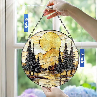 8-Inch Stained Glass Ornament, Stained Glass Window Hanging, Window Hanging Decor Suncatcher, Mountain Sunset Ornament | Holiday, Mother’s Day, Housewarming | Gifts for Nature Lovers, Friend & Family