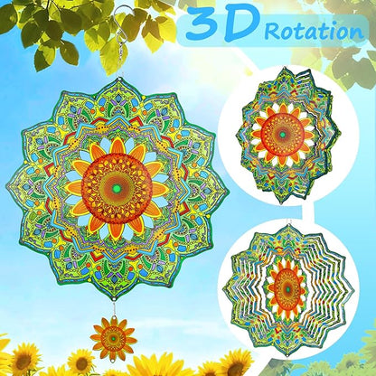 3D Wind Spinner, 12 inch 3D Kinetic Metal Garden Spinners, Rustproof Metal Garden Decor Yard Art, Wind Sculptures Ideal Gift for Homeowners & Garden Lovers