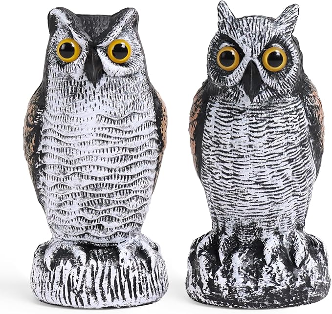 OFFO 2 Pack Fake Owl, Owl Statue for Garden and Yard Decoration, Weatherproof Plastic Outdoor Owl Decor for Porch Pool Patio Yard, 8 in Height, Round + Short Ear Owl