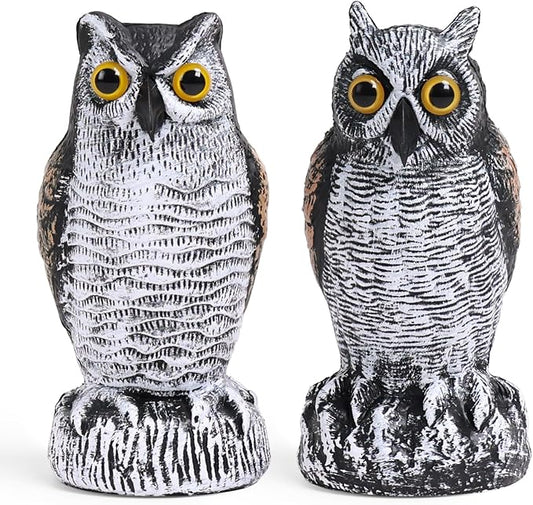 OFFO 2 Pack Fake Owl, Owl Statue for Garden and Yard Decoration, Weatherproof Plastic Outdoor Owl Decor for Porch Pool Patio Yard, 8 in Height, Round + Short Ear Owl