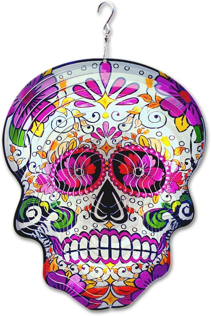 Fonmy Kinetic 3D Metal Garden Wind Spinner Quality Hanging Ornament for Home and Garden 12inch Mandala Daisy Sugar Skull Wind Spinners