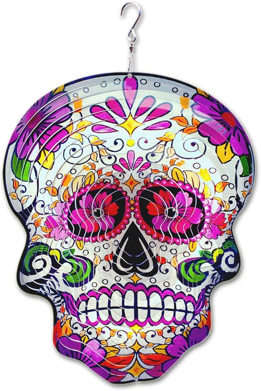 Fonmy Kinetic 3D Metal Garden Wind Spinner Quality Hanging Ornament for Home and Garden 12inch Mandala Daisy Sugar Skull Wind Spinners