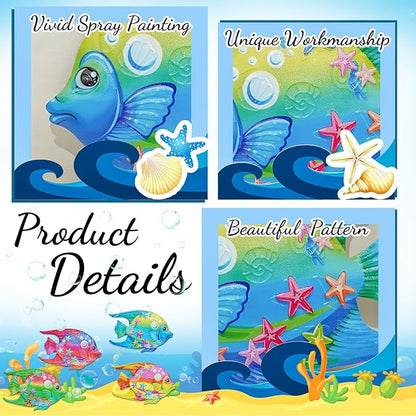 FaloStwer Metal Fish Art Wall Decor, 3D Lifelike Coastal Ocean Sea Hanging Decorations Garden Pool Decor, Set of 4 Colorful Outdoor or Indoor Wall Sculptures(Fish)
