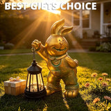 Outdoor Bunny Statue Solar Lantern for Garden Yard Lawn Patio Bronze Rabbit Figurine Decorations Housewarming for Mom Grandma Women