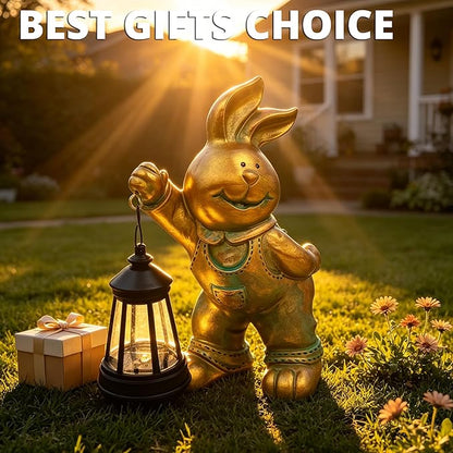 Outdoor Bunny Statue Solar Lantern for Garden Yard Lawn Patio Bronze Rabbit Figurine Decorations Housewarming for Mom Grandma Women