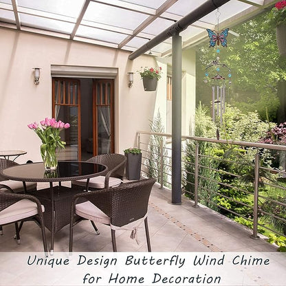 Blue Butterfly Wind Chimes - Wind Chimes for Outside Deep Tone 34 inches 5 Aluminum Tubes, Birthday, Memorial, Butterfly Gifts for Mom, Grandma, Daughter, Decor for Home, Garden, Patio, Backyard