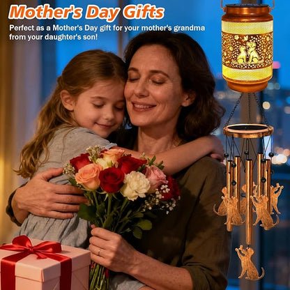 2 Pack Dog Solar Wind Chimes for Outside, Gifts for Mothers Day Mom Women Grandma Birthday Memorial Teacher, 32" Windchimes Outdoor Decor Hanging Solar Lantern for Garden Porch Patio Backyard