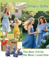 Bunny Garden Decor Outdoor Statues: Rabbit Figurines for Easter Ornaments Patio Lawn Office Decorations Indoor Accessories (4 Pack) - Gifts for Mom Grandma