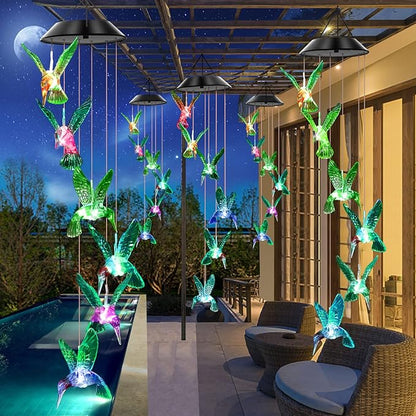 Solar Wind Chimes Outdoor Color Changing Lights, Gift for Women Mom Grandma Sister Best Gifts, Wind Chimes Unique Outdoor Garden Yard Decor (Green Hummingbird)