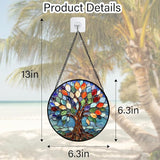 DASTOLL Stained Glass Window Hanging, Colorful Tree of Life Sun Catchers Glass Panel Blue Suncatcher Decor for Birthday for Women, Men, Wife, Aunt, and Mom 6.3 in