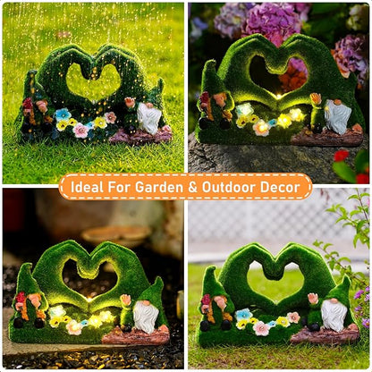 twinbling Garden Gnome Statue Heart-Shaped Moss Covered Outdoor Garden Decor Cute Gnomes Decorations for Home Patio Yard Balcony Lawn Decor Gifts for Mom Woman Grandma Dad