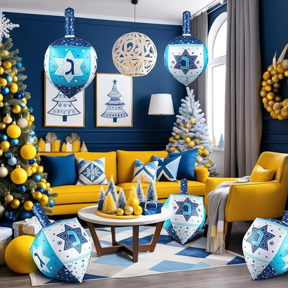 Leitee 2 Pcs Inflatable Chanukah Dreidel Decoration - 24 Inch Hanukkah Inflatable Dreidel Hanging Chanukah Ornaments for Yard, Garden, Indoor, Outdoor Holiday Decoration