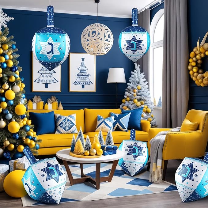 Leitee 4 Pcs Inflatable Chanukah Dreidel Decoration - 24 Inch Hanukkah Inflatable Dreidel Hanging Chanukah Ornaments for Yard, Garden, Indoor, Outdoor Holiday Decoration