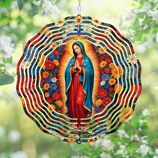 FLAGWIX Christian Gifts for Women Faith - Virgen de Guadalupe 3D Stainless Steel Metal Wind Spinners 12 in - Our Lady of Guadalupe Wind Spinner Outdoor, Religious Gifts for Mom Grandma