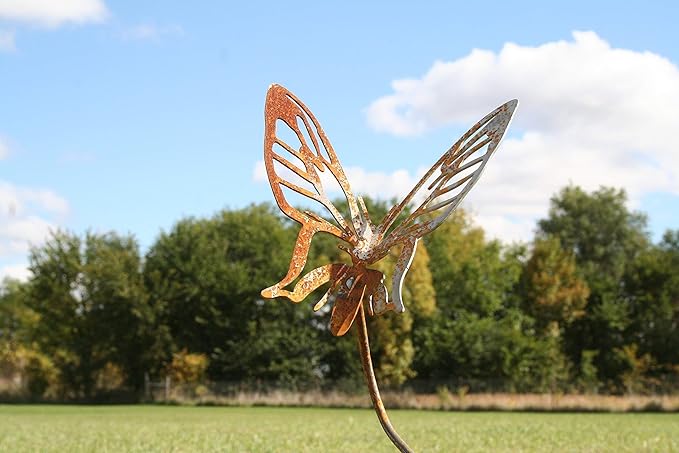 Metal Rustic and Colorful Flower Stakes Ranging from 9.5 to 36 Inches Tall (Daisy, Butterfly and Dragonfly Stake Set, Naturally Rusted)