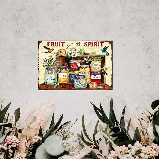 Funny Flowers Metal Poster, Country Rustic Birds Tin Sign, Fruit of the Spirit, Yard Garden Garage Farm Outside Wall Decor Plaque Outdoor for Home Fence 8 X 12 Inch