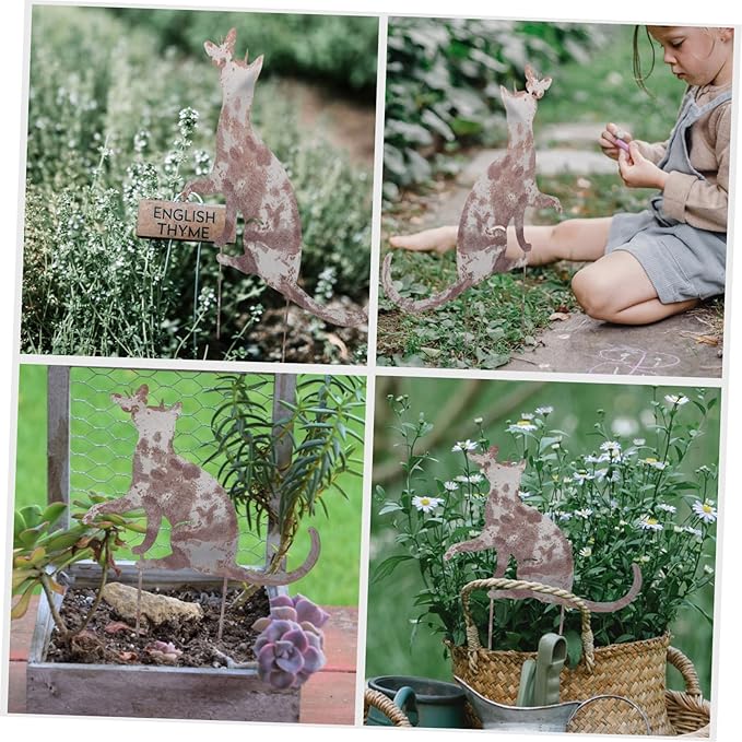 Milisten 1pc Iron Cat Lawn Ornament Stake Outdoor Decoration for Pathways and Gardens Rust-Resistant Cat Statue Charming Decor for