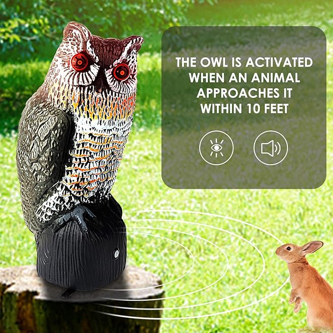 Ruolan Plastic Owl,Brid Owl with Flashing Eyes&Frightening Sound for Garden Yard Outdoor