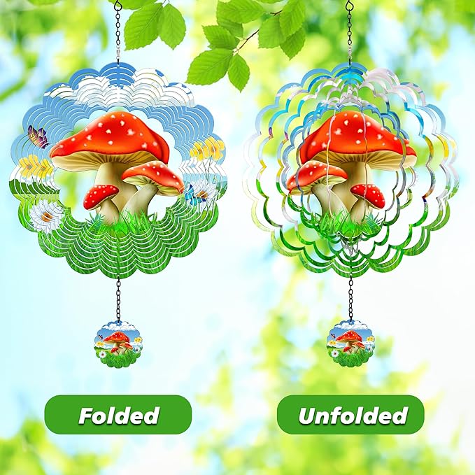 J-Fly Hanging Outdoor Garden Decor, Colorful Red Mushroom Wind Spinners, Ornaments Kinetic Yard Art, Unique Gifts for Women