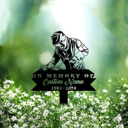 Custom Welder Metal Memorial Stake Personalized Welding Grave Marker Name Sign Ironworker Remembrance Stake Decor,Memorial Statue Sign for Garden Outdoor Outside Yard Decor Sympathy Welder Loss Gift.