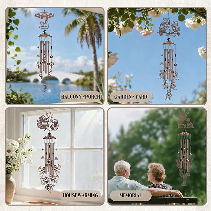 Pug Gifts Wind Chimes - Metal Windchime Outdoors Dog Hanging Decor for Pugs Lovers Garden Patio Yard Balcony Home Decoration Christmas New Year Party Birthday Gift for Women Mom Grandma