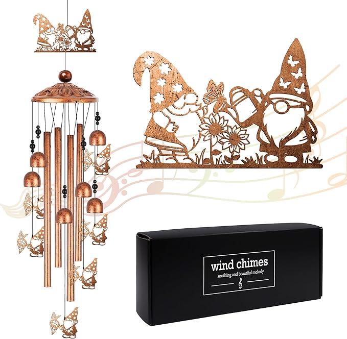 Romart Garden Gnomes Wind Chimes for Outside, Gnome Gifts for Women Men Mom Wife Grandma Birthday Memorial Windchimes for Outdoors Indoors, Garden, Patio, Home, Porch, Yard Decorations