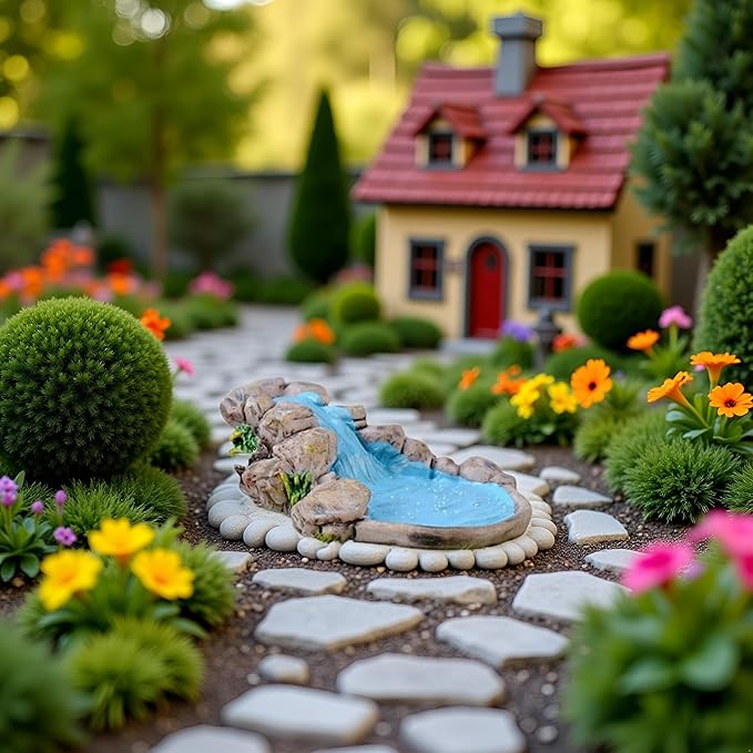 Blue DIY Miniature Mini Water Pool Fairy Garden Lawn Ornament for Mountain Dollhouse Decor Craft Outdoor Statues Antique European Village Character and Manor Style,Garden Sculptures and Statues