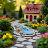 Blue DIY Miniature Mini Water Pool Fairy Garden Lawn Ornament for Mountain Dollhouse Decor Craft Outdoor Statues Antique European Village Character and Manor Style,Garden Sculptures and Statues
