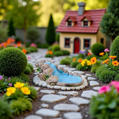 Blue DIY Miniature Mini Water Pool Fairy Garden Lawn Ornament for Mountain Dollhouse Decor Craft Outdoor Statues Antique European Village Character and Manor Style,Garden Sculptures and Statues