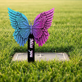 Butterfly Memorial Garden Stake - Metal Miss You Grave Decorations for Cemetery - Sturdy Thickened Remembrance Plaque, Vibrant Sympathy Gift for Loss of Loved One, Cemetery Grave Marker