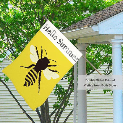 Mugod Bee Honeybee House Flag 28x40 Inch Double Sided Burlap, Hello Summer Large Yard Banner for Outdoor Seasonal Decoration