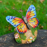 WSgift Solar Butterfly Garden Statue Weatherproof Outdoor Hand-Painted Decor Butterfly Resin Figurine Orange