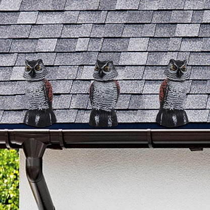 Hausse 3 Pack Bird Scarecrow Mini Fake Owl Decoy Sculpture, 8.26 inch Wagging Head Plastic Small Owl Bird Deterrents, Nature Enemy Horned Pest Repellent for Outdoor Garden Yard