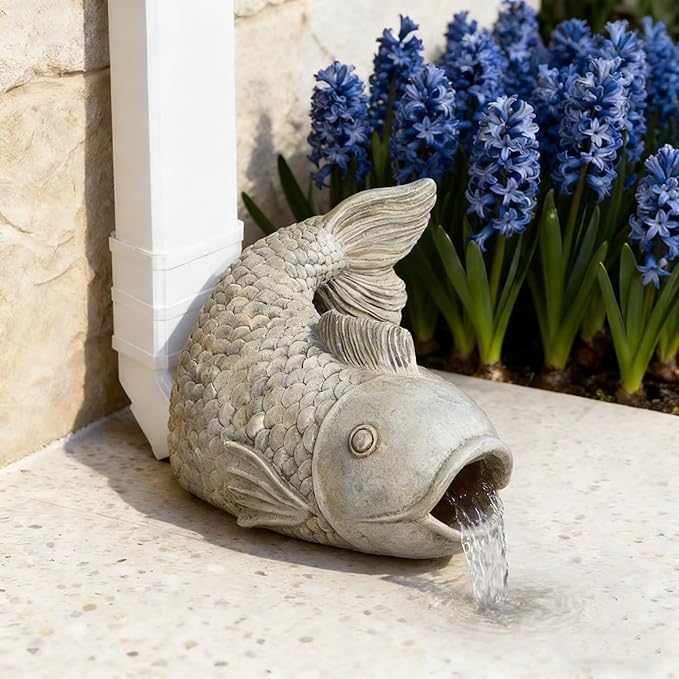 Fish Gutter Guardian Downspout Extender - Decorative Rainwater Splash Block Statue with Realistic Stone Finish,for Garden,Yard Lawn Drainage Decor