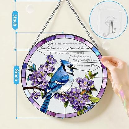Stained Glass Window Hanging 7.8 in Memorial Ornaments with Poem Sympathy Gifts for Loss of Loved One Sun Catchers Indoor Window Bird Ornaments Suncatcher Decor
