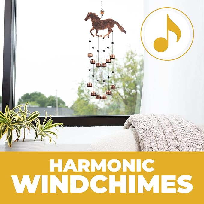Dawhud Direct 24-inch H Galloping Horse Wind Chimes for Outside Unique - Moon Decor - Galloping Horse Windchimes - Outdoor Decorations - Garden Decoration, Gift for Women, Mom, Grandma, Unisex