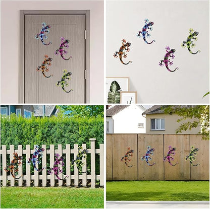 4 Pcs Metal Gecko Wall Art Outdoor Decor Metal Lizards Wall Decor Lizard 8.7 * 11.8 Inch Suitable for Hanging in Yard Garden Patio Fence Home, Idea Gifts for Mom Father Friends