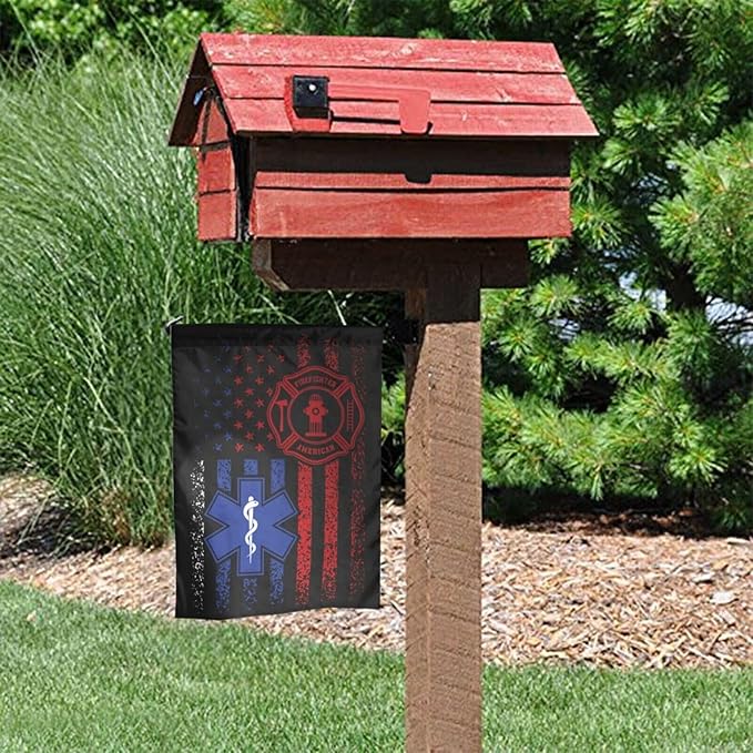 EMS Flag Firefighter Garden Flag Double Sided Vertical 12×18 Inch Banners Double Sided For Lawn Patio Yard Garden Home Outdoor Decor
