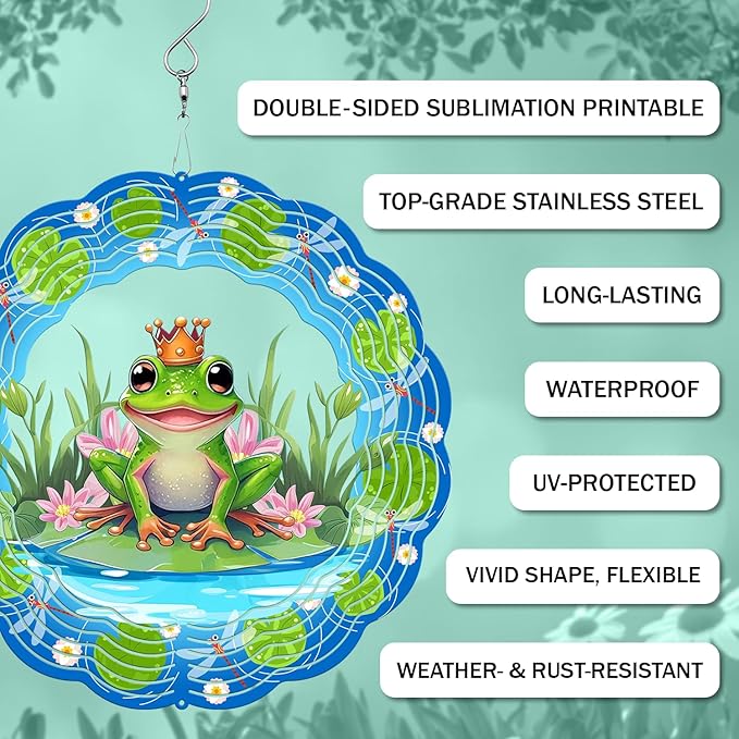 Frog Wind Spinner, 3D Hanging Stainless Steel Garden Spinner, Wind Spinner Hanging for Outdoor & Indoor Décor, Unique Gifts for Yard Garden Decoration or Patio Décor (Frog)