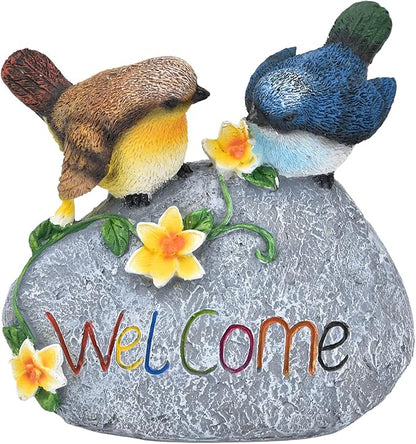 Birdy Welcome Garden Stone Statue,Cute Bird Animal Figurine,Figurines Welcome Sign for Patio Yard Lawn Home Shelf Decor Accent