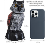 Hausse 3 Pack Bird Scarecrow Mini Fake Owl Decoy Sculpture, 8.26 inch Wagging Head Plastic Small Owl Bird Deterrents, Nature Enemy Horned Pest Repellent for Outdoor Garden Yard