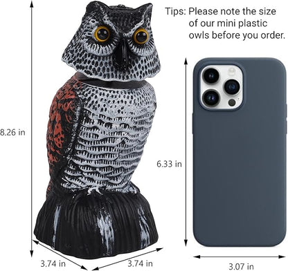 Hausse 3 Pack Bird Scarecrow Mini Fake Owl Decoy Sculpture, 8.26 inch Wagging Head Plastic Small Owl Bird Deterrents, Nature Enemy Horned Pest Repellent for Outdoor Garden Yard