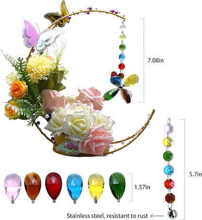 Flower Petal Crystal Suncatcher Hanging Crystals for Windows Sun Catcher Chandelier Lamp Tree Decor, Crystal Glass Ornaments (Multicolor)