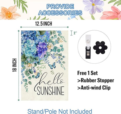 Baccessor Spring Garden Flag 12.5 x 18 Inch, Blue Purple Hydrangea Double Sided Burlap Welcome Small Yard Flag Seasonal Holiday Lawn Proch Outdoor Outside Decor