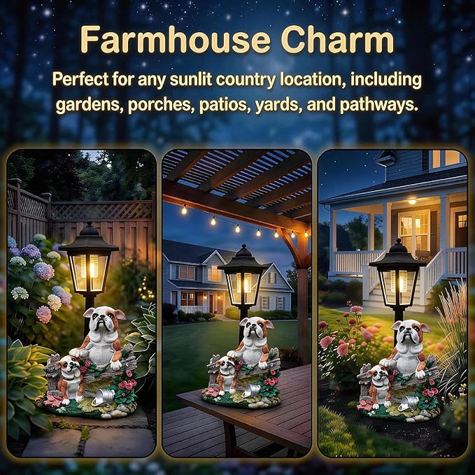 Bulldog Solar Lights Outdoor Garden Decor Waterproof Resin Dog Statues Yard Art Gifts Patio Lawn Pathway