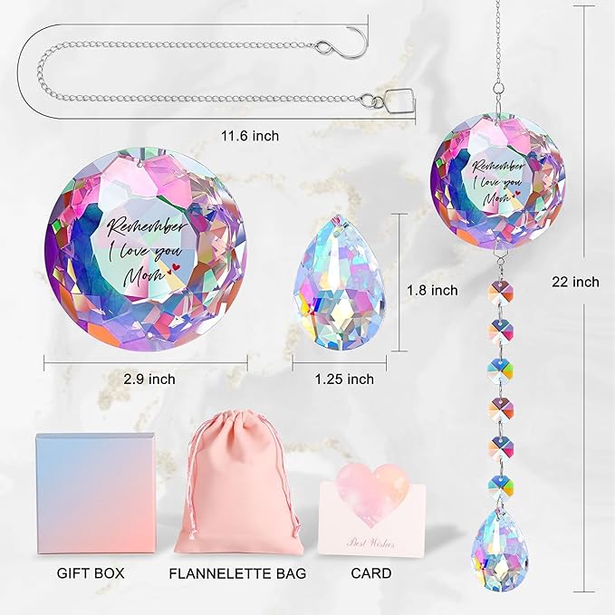 Remember I Love You Mom Gifts for Mothers Chriatmas Birthday, Perfect for Christmas Mothers Day to Mom from Daughter Son, Window Decor Crystal Suncatcher for Moms Office Bedroom Living Room Garden